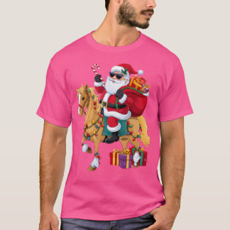 T-shirt Éclairage de Noël Santa à cheval Noël