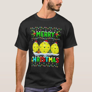 T-shirt Éclairage de Pickleball Père Noël Joyeux Noël Pic