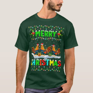 T-shirt Éclairage d'oiseaux de coq Noël Noël Joyeux Noël