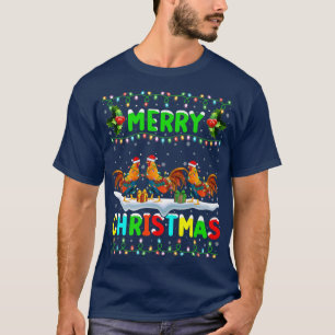 T-shirt Éclairage d'oiseaux de coq Noël Noël Joyeux Noël