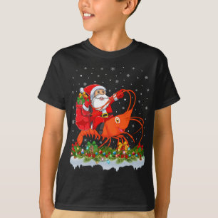 T-shirt Éclairage Noël drôle Père Noël équitation crevette