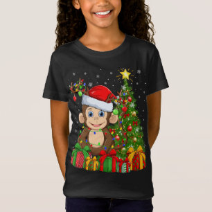 T-Shirt Éclairage singe Xmas Arbre Santa Chapeau Singe Noë