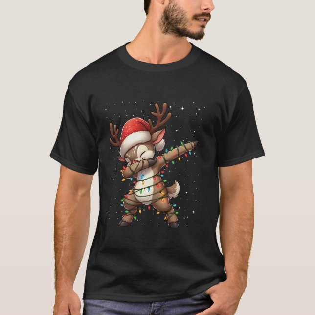 T-shirt Éclairages de Noël des rennes de Dabbing Santa Hat (Devant)
