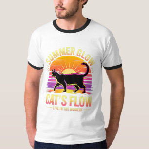 T-shirt Éclat de chat d'été - Art rétro de chat noir