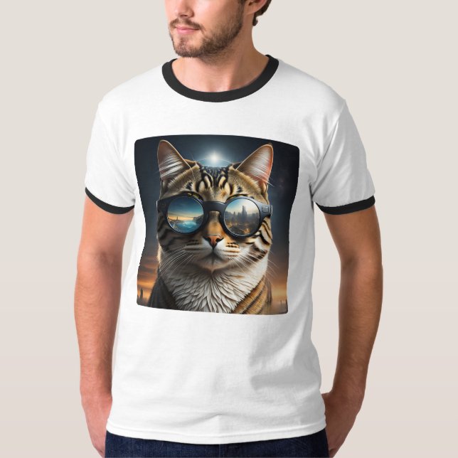 T-shirt Éclipse solaire, 2024 Chat Portant des éclips sola (Devant)