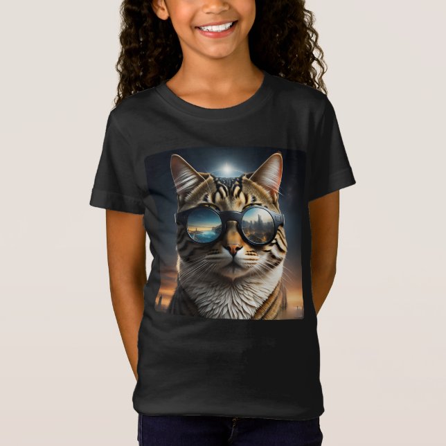 T-Shirt Éclipse solaire, 2024 Chat Portant des éclips sola (Devant)