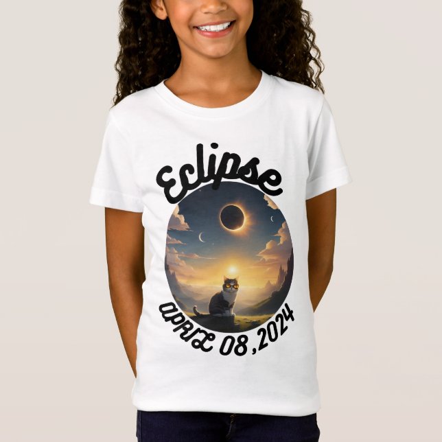 T-Shirt Éclipse solaire, 2024 Chat Portant des éclips sola (Devant)