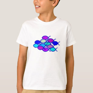 T-shirt École chrétienne de poissons - pourpre et bleu