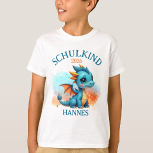 T-shirt Écolier 2026 Gentil bébé dragon bleu orange