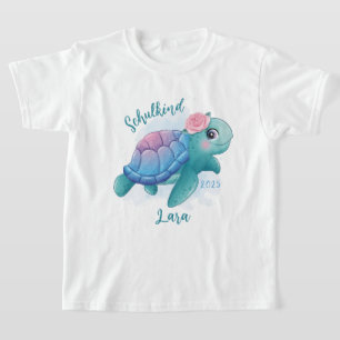 T-shirt Écolier - tortue - Conception aquarelle  