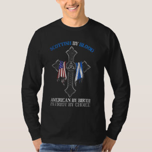 T-shirt Écossais Par Blood American By Birth Cross Drapeau