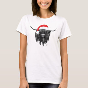 T-shirt Écosse Highland Cow Christmas Santa Hat