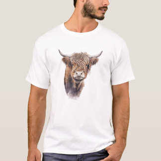 T-shirt Ecosse Highland Vache Aquarelle Peinture Portrait