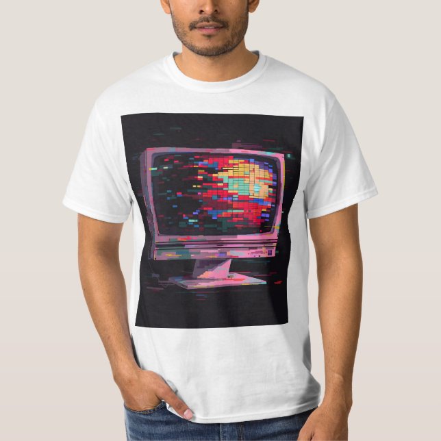 T-shirt Écran d'ordinateur brillant et pixellisé (Devant)