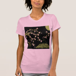 T-shirt Écran Japonais Rose Sakura Or Noir