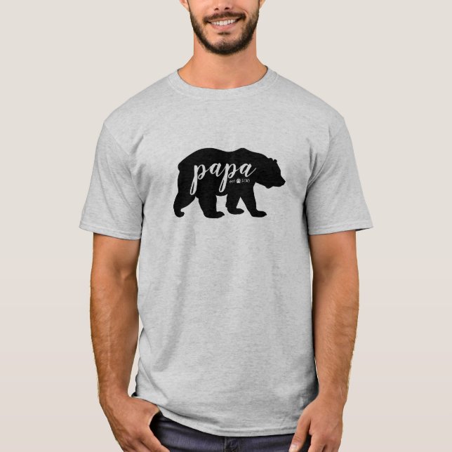 T-shirt Écran noir et blanc Papa Bear Année de fondation (Devant)
