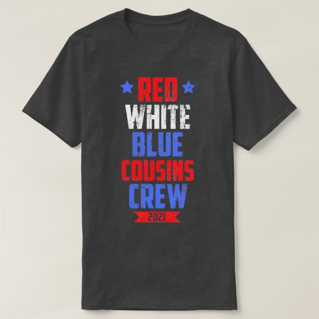 T-shirt Écran rouge blanc bleu Cousin, 4 juillet feu d'art (Design devant)