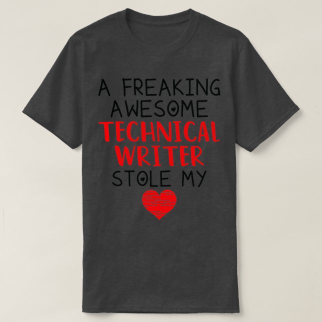 T-shirt Écrivain technique Valentines Funny Coeur rouge (Design devant)