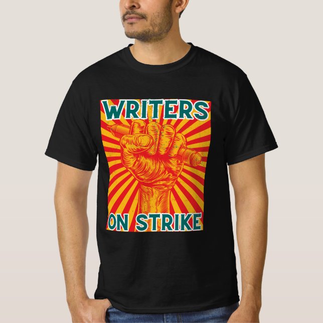 T-shirt Écrivains en grève avec coucher de soleil rétro ro (Devant)