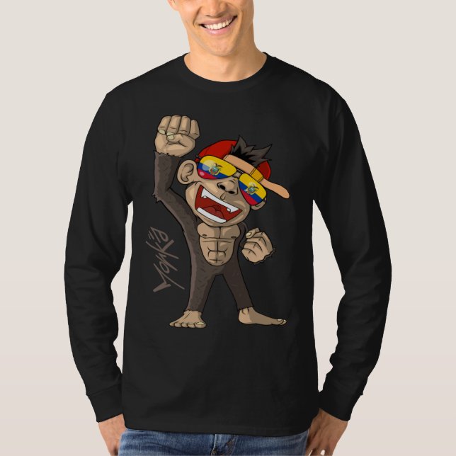 T-shirt Ecuador Flag  Cheering Monkey  Fan (Devant)