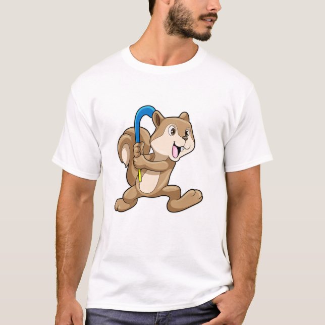 T-shirt Écureuil au hockey sur gazon avec bâton de hockey (Devant)