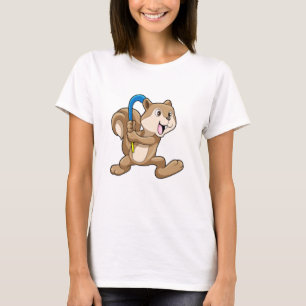 T-shirt Écureuil au hockey sur gazon avec bâton de hockey