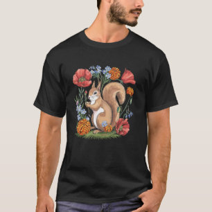 T-shirt Écureuil avec fleurs amateur de nature oeuvre d'ar