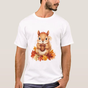 T-shirt Écureuil avec gland dans les feuilles d'automne