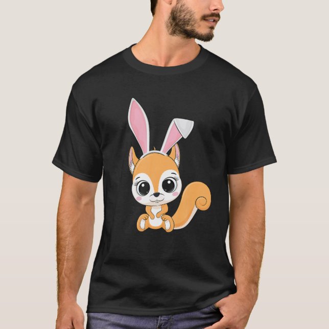 T-shirt Écureuil Bunny Oreilles de Pâques Jour de Pâques M (Devant)