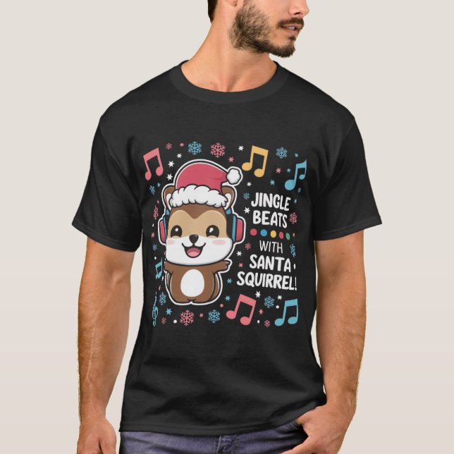 T-shirt Écureuil dans les casques et Santa Hat - Jingle Be (Devant)