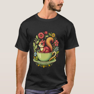 T-shirt Écureuil dans une tasse de café et fleurs