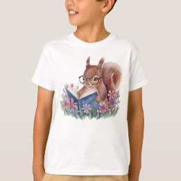 T-shirt Écureuil D'Aquarelle Lecture D'Un Livre