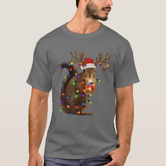 T-shirt Écureuil de Noël éclaire l'écureuil renne drôle (Devant)