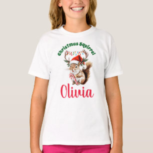 T-shirt Écureuil de Noël Nom personnalisé Chemise de fille