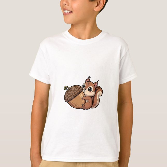 T-shirt Écureuil Enlaçant un Gros Gland Enfants (Devant)