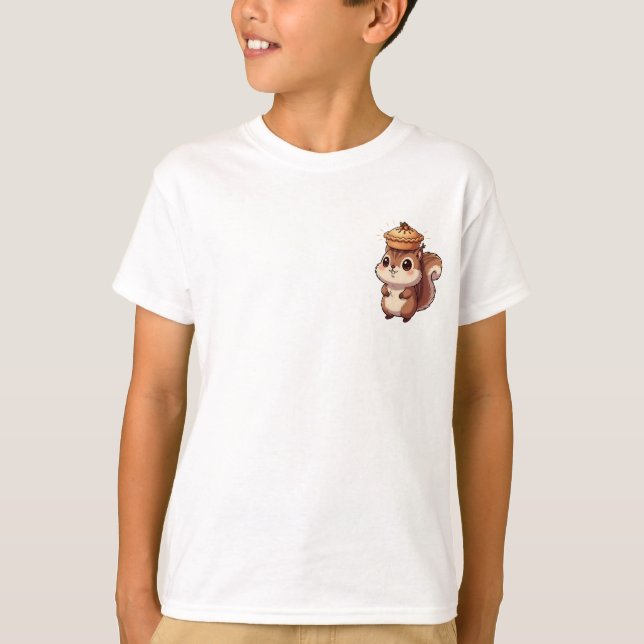 T-shirt Écureuil Équilibrant un Chapeau de Tarte aux Gland (Devant)