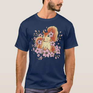 T-shirt Écureuil et drôle d'écureuil avec sakura et cerise