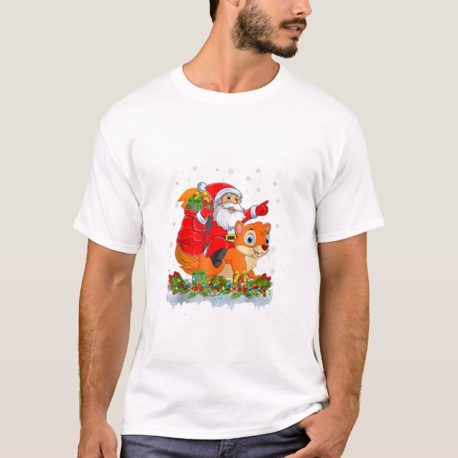 T-shirt Écureuil Lover Père Noël équitation (Devant)