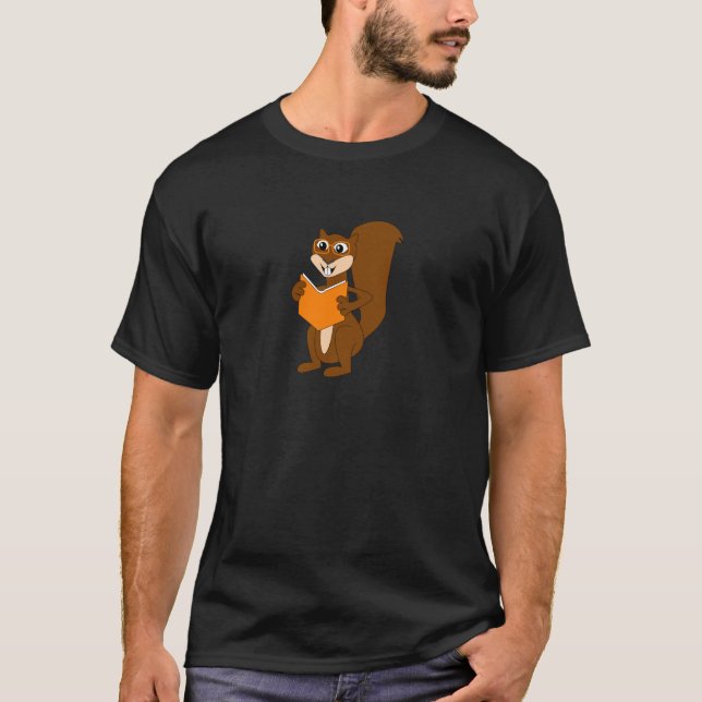 T-shirt Écureuil mignon de bande dessinée avec le livre de (Devant)