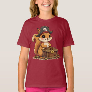 T-shirt Écureuil Pirate avec Trésor de Glands Drôle Mignon