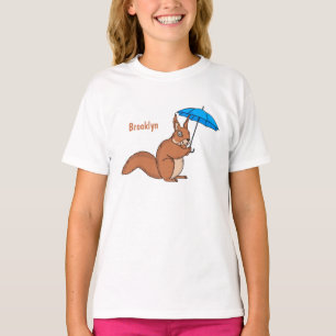 T-shirt Écureuil rouge mignon avec dessin animé parapluie
