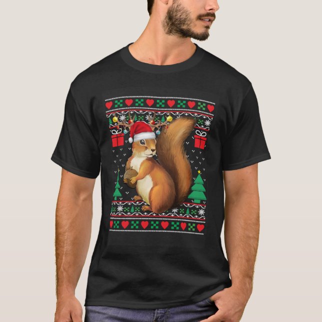 T-shirt Écureuil Santa Chapeau Correspondant Écureuil Laid (Devant)