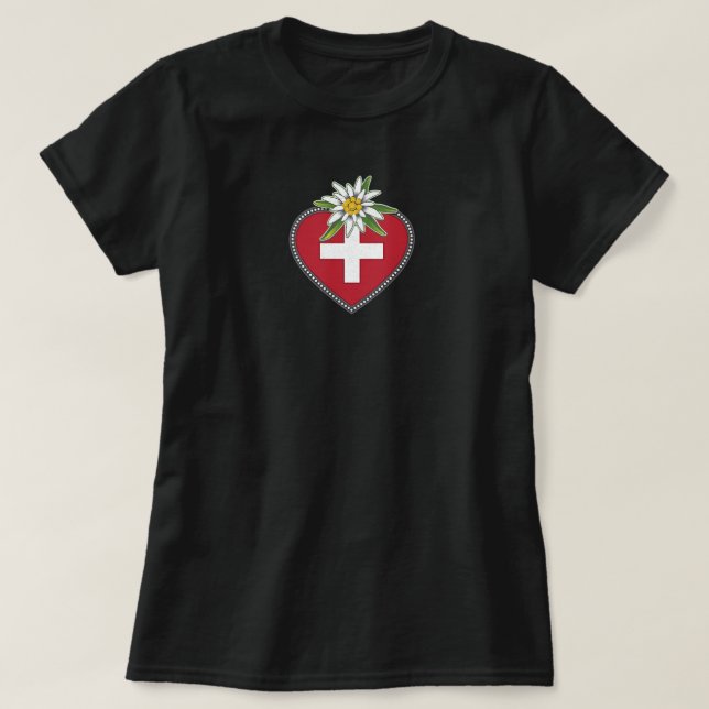 T-shirt Edelweiss Heart Swiss Flag (Design devant)