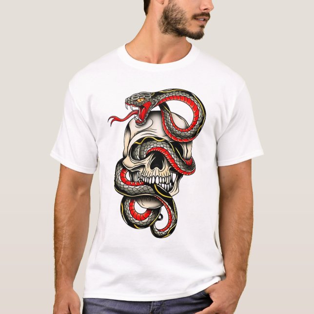T-shirt Edgy Snake Wrapped Skull Graphic Tee (Devant)