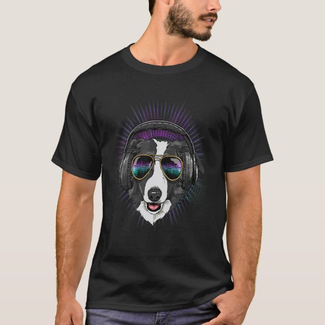 T-shirt EDM House Music DJ Border Collie Music  Music Arti (Devant)