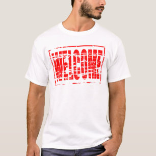 T-shirt Effet de tampon en caoutchouc rouge Bienvenue