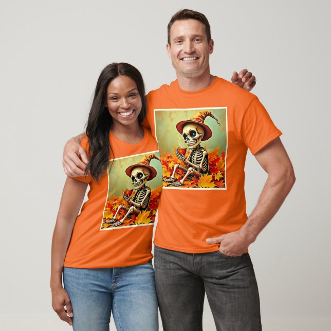 T-shirt Éffrayant Automne Skeleton's Coffee Break Design (Unisexe)