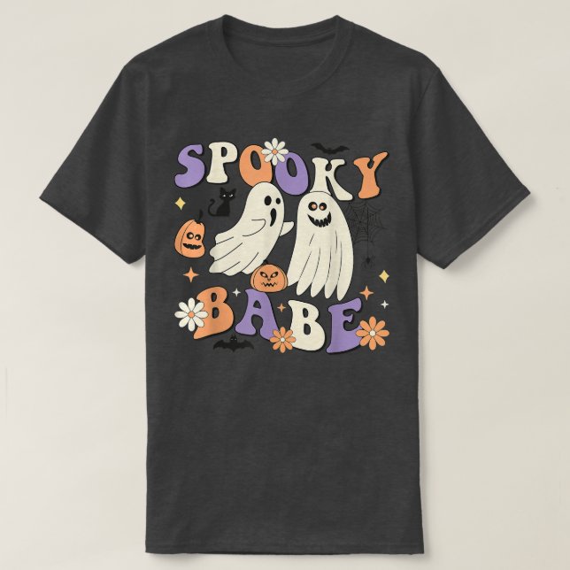 T-shirt Éffrayant Babe mignonne Fantôme Citrouille Araigné (Design devant)