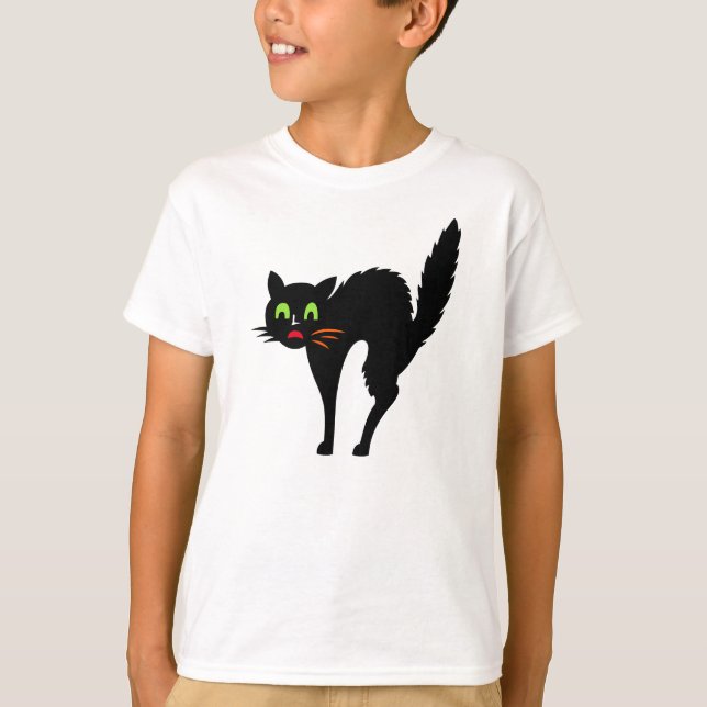 T-shirt Éffrayant Black Cat Boys Halloween Trick ou Treat (Devant)