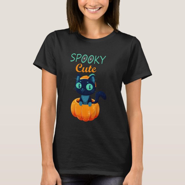 T-shirt Éffrayant Chat noir Chat Halloween Citrouille Kitt (Devant)